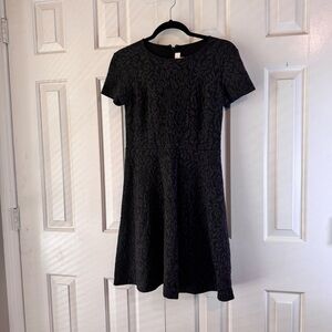 Loft Black Jacquard Short Sleeve Dress Size 2